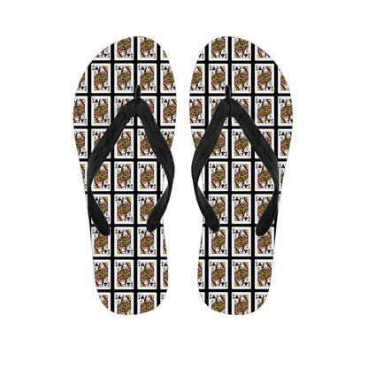 Queen Of Clubs Playing Card Pattern Print Flip Flops