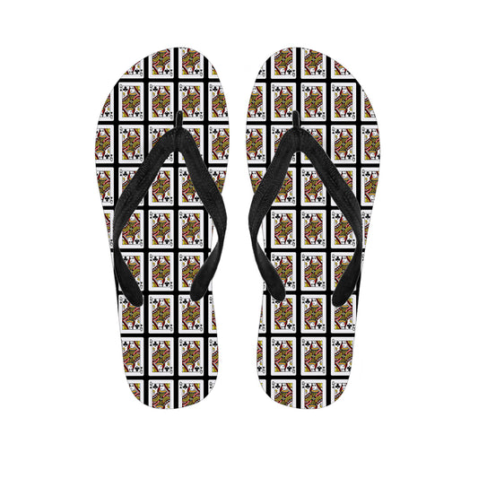 Queen Of Clubs Playing Card Pattern Print Flip Flops
