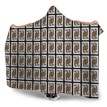 Queen Of Clubs Playing Card Pattern Print Hooded Blanket