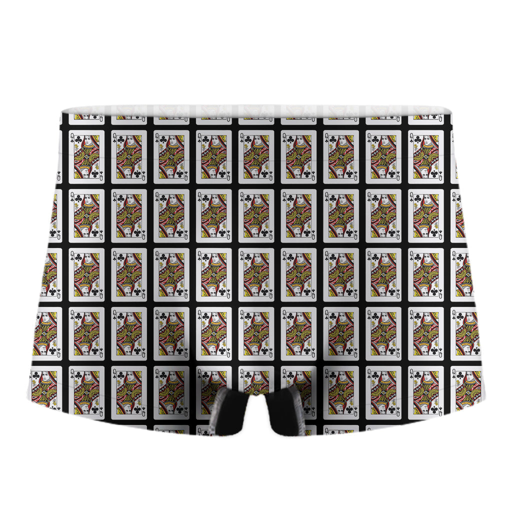 Queen Of Clubs Playing Card Pattern Print Men's Boxer Briefs