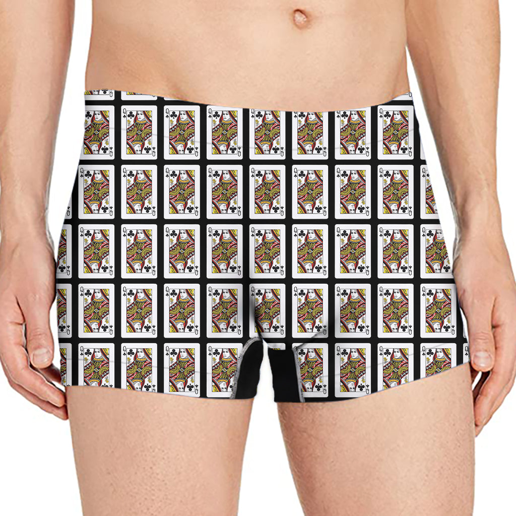 Queen Of Clubs Playing Card Pattern Print Men's Boxer Briefs