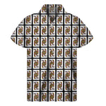 Queen Of Clubs Playing Card Pattern Print Men's Short Sleeve Shirt