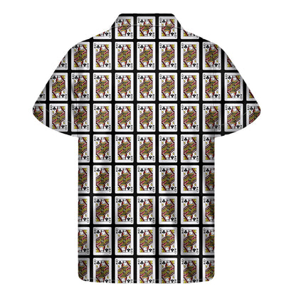 Queen Of Clubs Playing Card Pattern Print Men's Short Sleeve Shirt