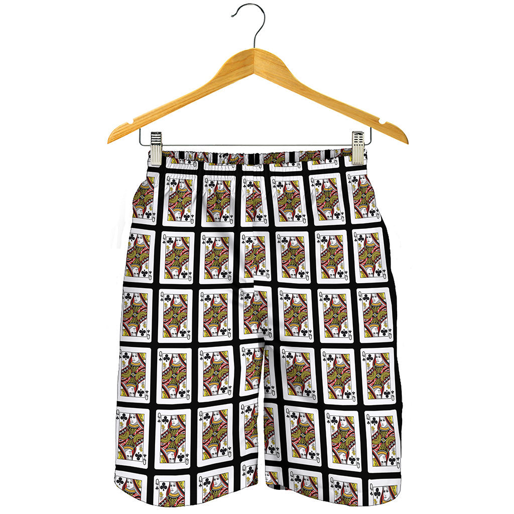 Queen Of Clubs Playing Card Pattern Print Men's Shorts