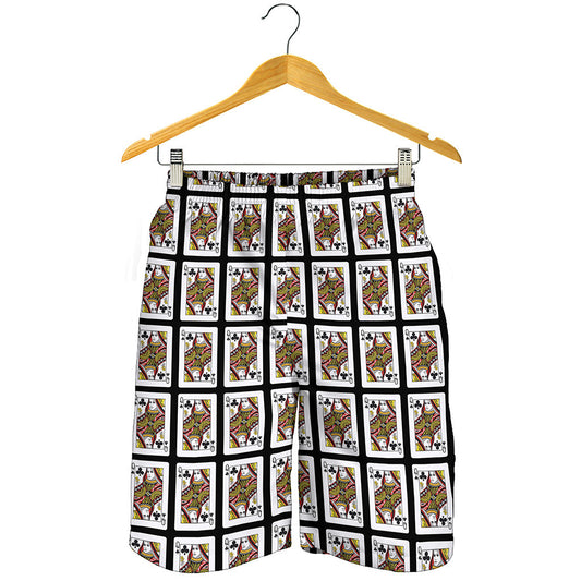 Queen Of Clubs Playing Card Pattern Print Men's Shorts