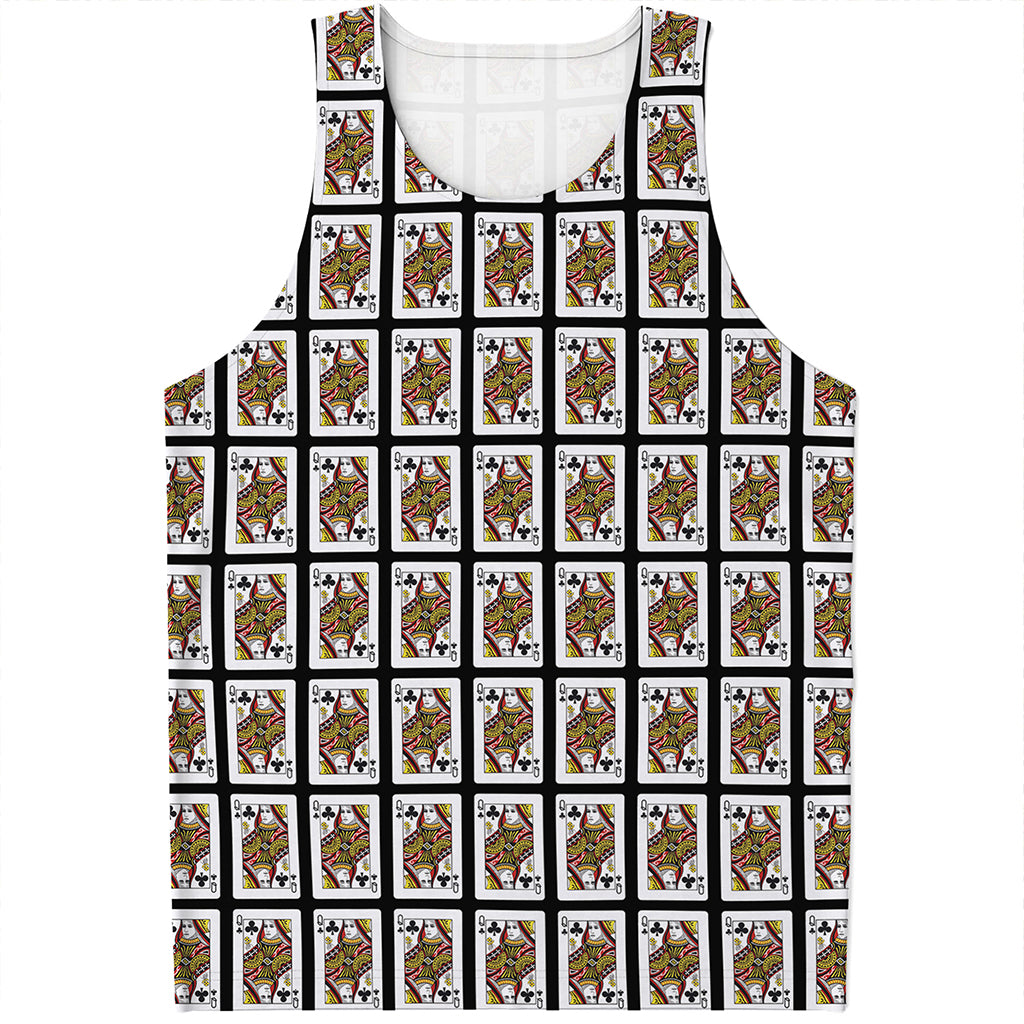 Queen Of Clubs Playing Card Pattern Print Men's Tank Top