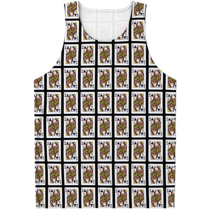 Queen Of Clubs Playing Card Pattern Print Men's Tank Top