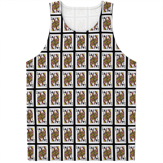 Queen Of Clubs Playing Card Pattern Print Men's Tank Top