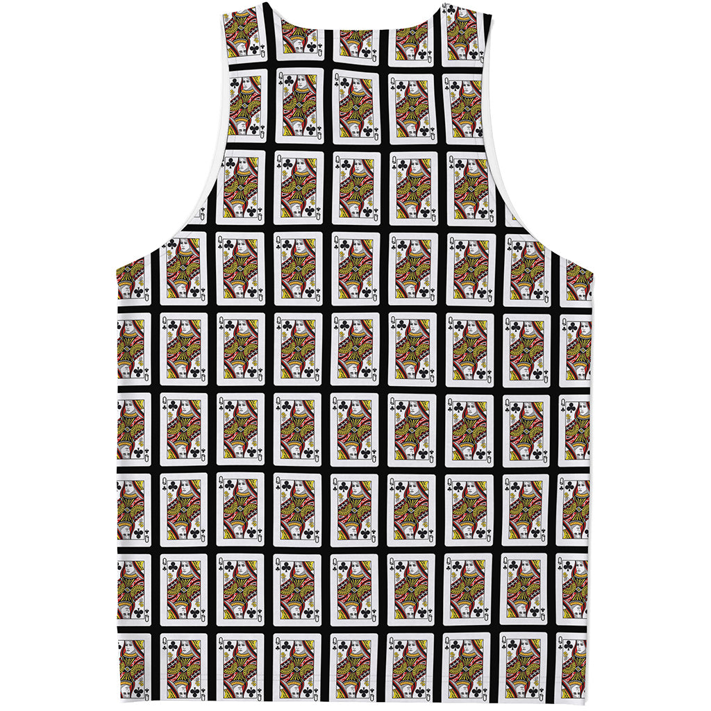 Queen Of Clubs Playing Card Pattern Print Men's Tank Top