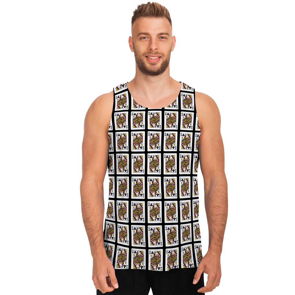Queen Of Clubs Playing Card Pattern Print Men's Tank Top