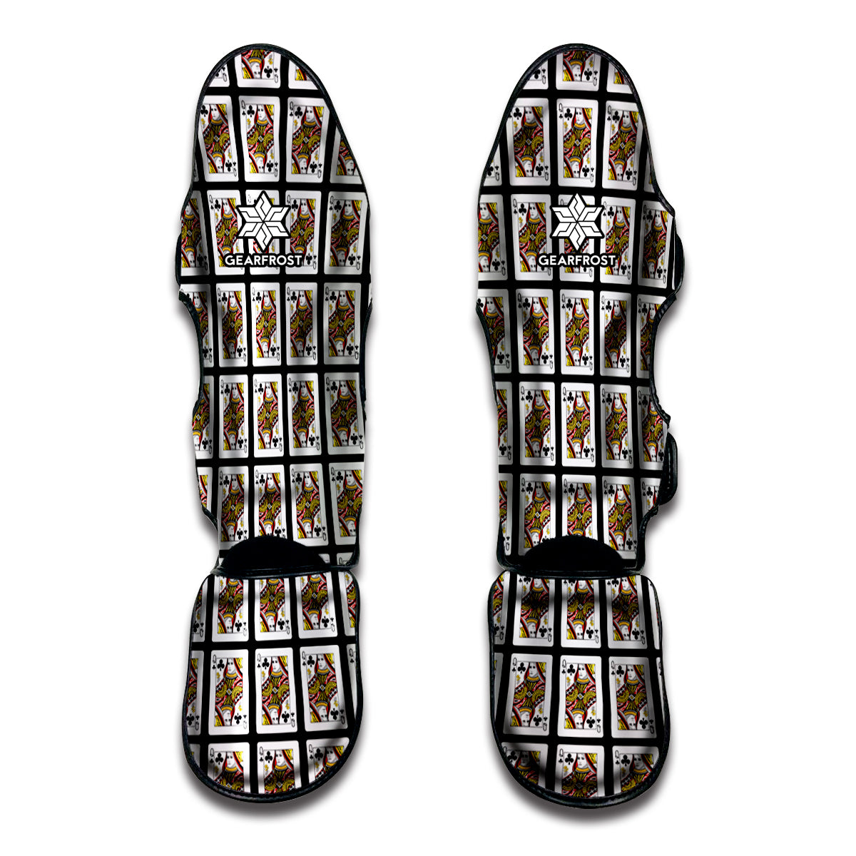 Queen Of Clubs Playing Card Pattern Print Muay Thai Shin Guard