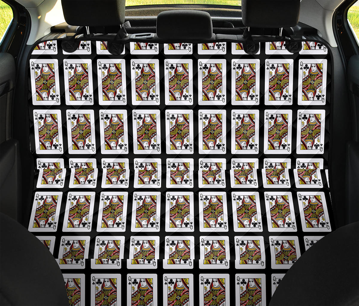Queen Of Clubs Playing Card Pattern Print Pet Car Back Seat Cover