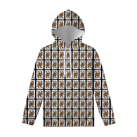 Queen Of Clubs Playing Card Pattern Print Pullover Hoodie