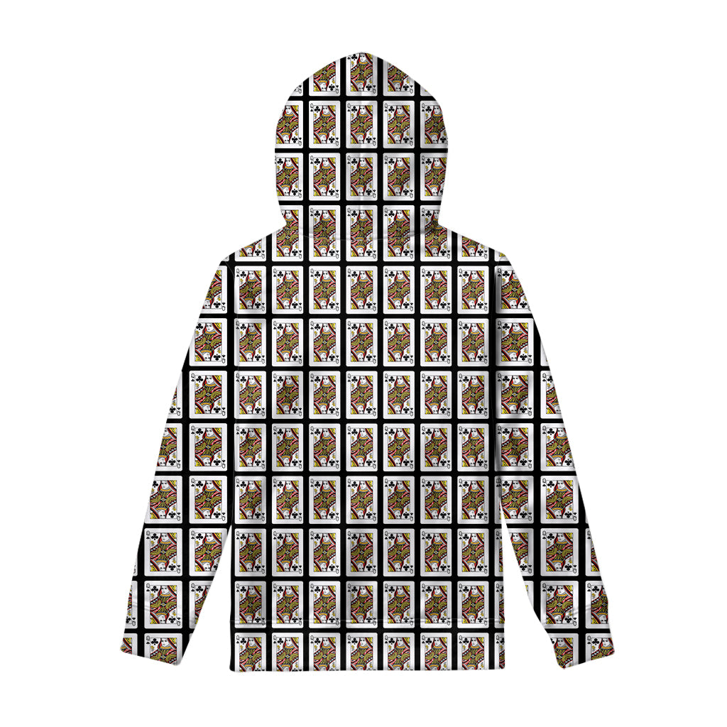 Queen Of Clubs Playing Card Pattern Print Pullover Hoodie
