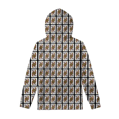 Queen Of Clubs Playing Card Pattern Print Pullover Hoodie