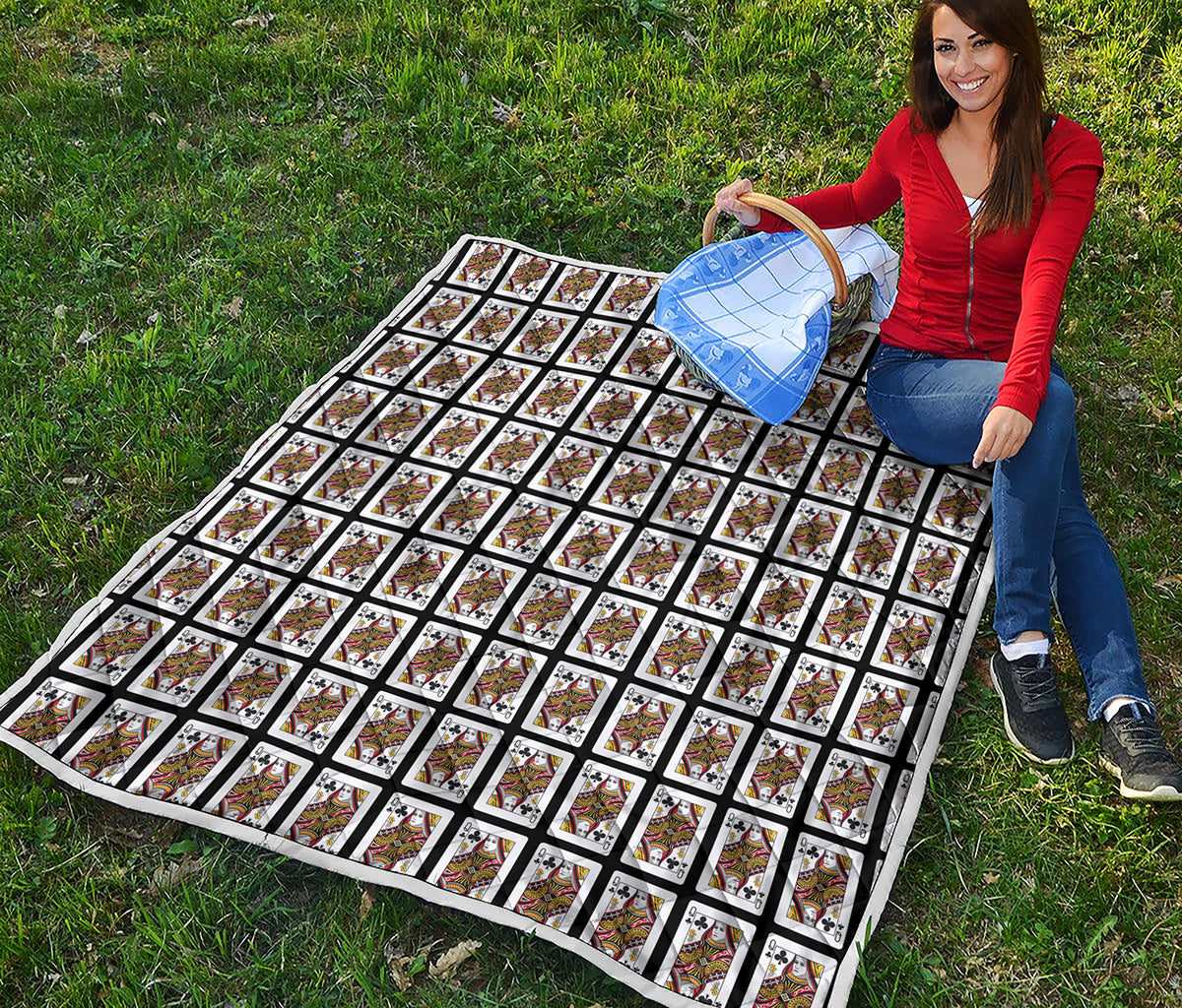 Queen Of Clubs Playing Card Pattern Print Quilt