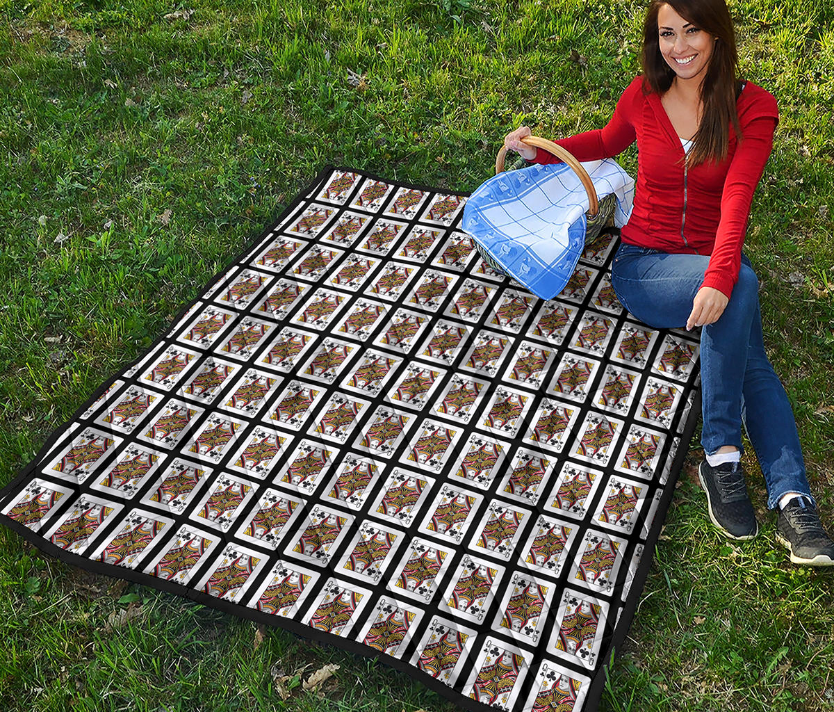 Queen Of Clubs Playing Card Pattern Print Quilt