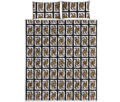 Queen Of Clubs Playing Card Pattern Print Quilt Bed Set