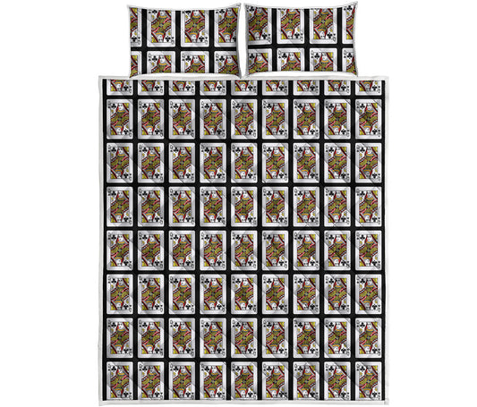 Queen Of Clubs Playing Card Pattern Print Quilt Bed Set