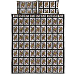 Queen Of Clubs Playing Card Pattern Print Quilt Bed Set