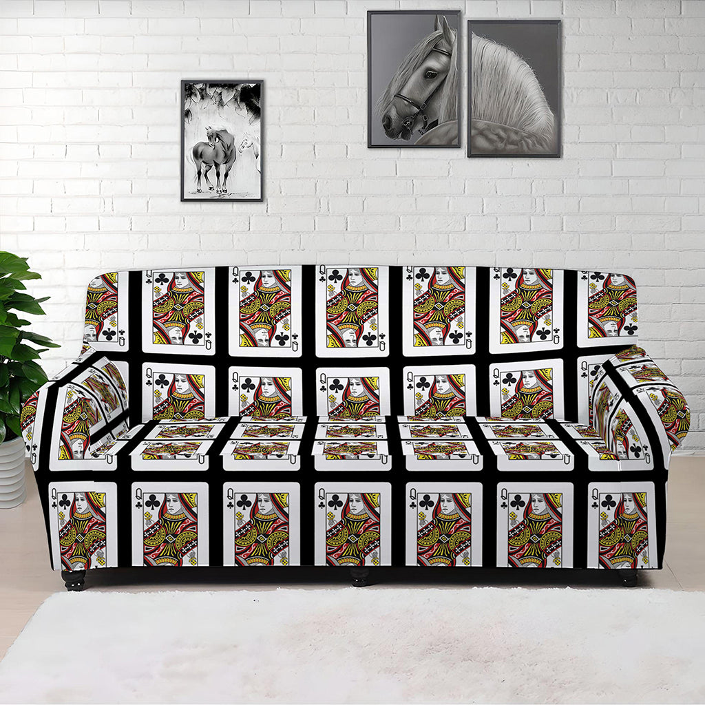 Queen Of Clubs Playing Card Pattern Print Sofa Cover