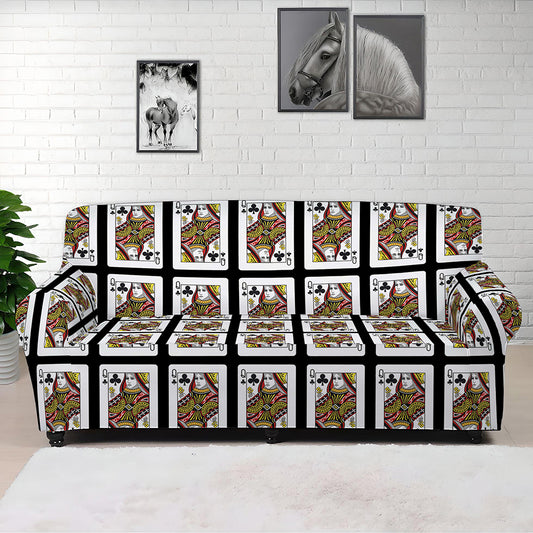 Queen Of Clubs Playing Card Pattern Print Sofa Cover