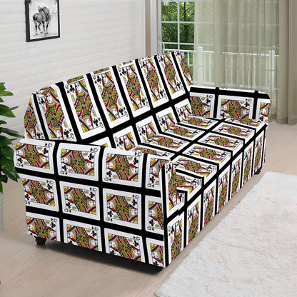 Queen Of Clubs Playing Card Pattern Print Sofa Cover