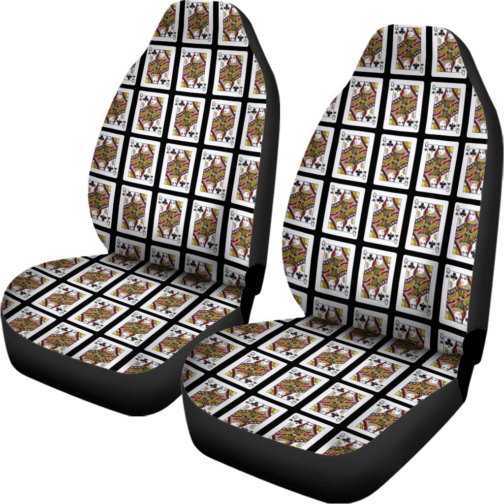 Queen Of Clubs Playing Card Pattern Print Universal Fit Car Seat Covers