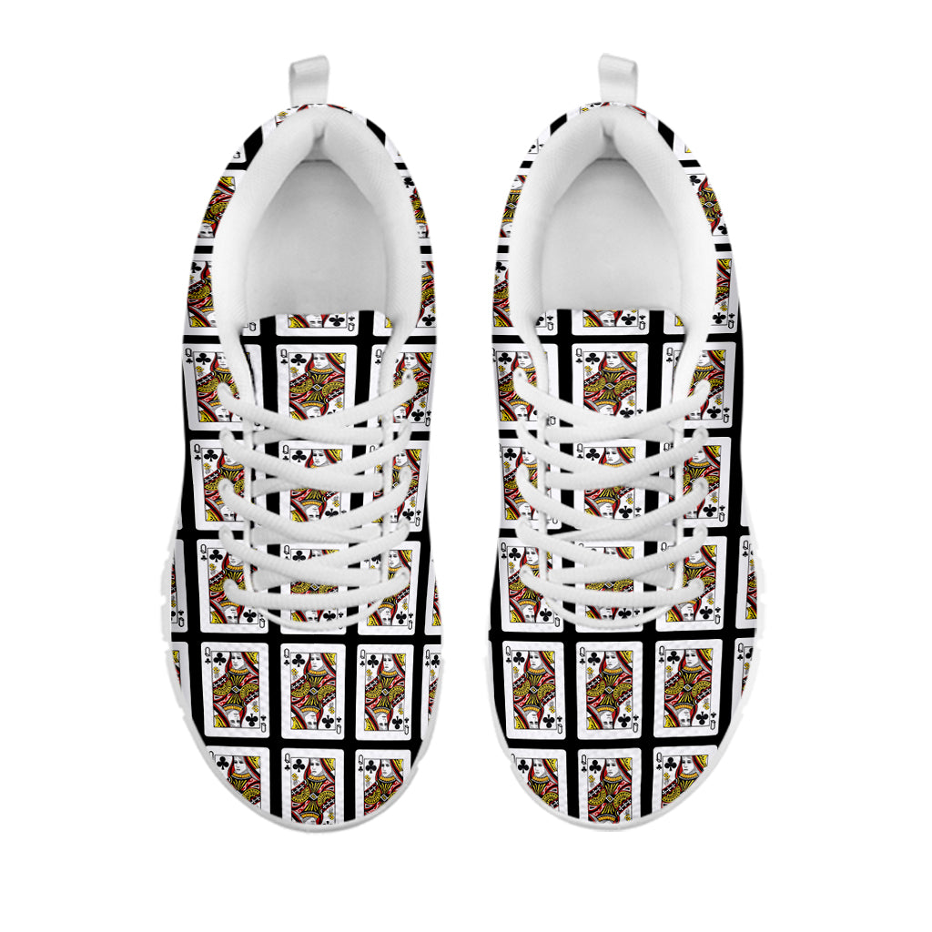 Queen Of Clubs Playing Card Pattern Print White Sneakers