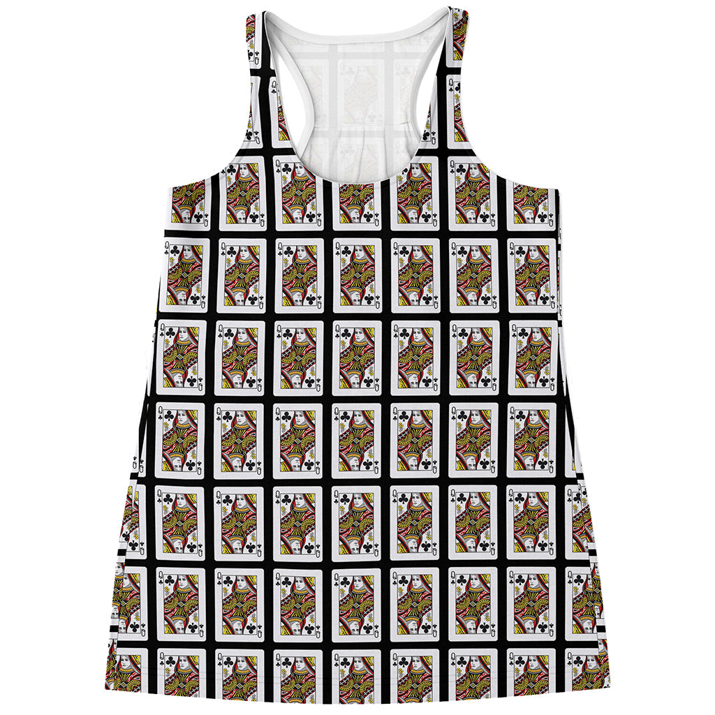 Queen Of Clubs Playing Card Pattern Print Women's Racerback Tank Top