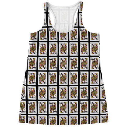 Queen Of Clubs Playing Card Pattern Print Women's Racerback Tank Top