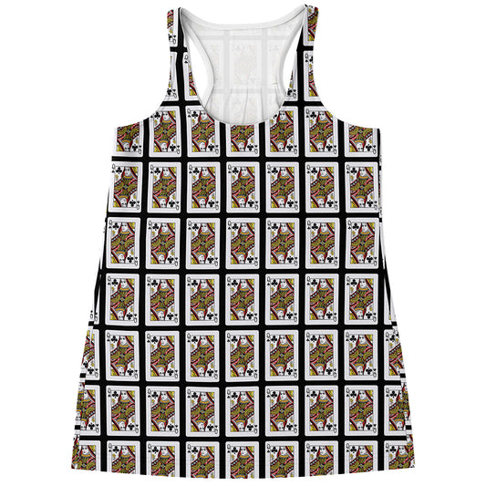 Queen Of Clubs Playing Card Pattern Print Women's Racerback Tank Top