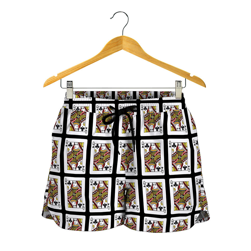 Queen Of Clubs Playing Card Pattern Print Women's Shorts