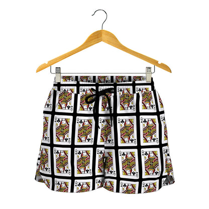 Queen Of Clubs Playing Card Pattern Print Women's Shorts