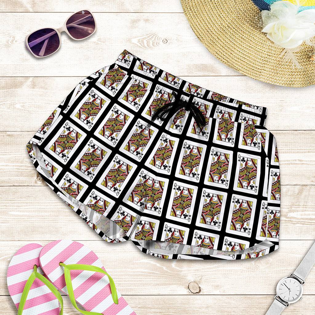 Queen Of Clubs Playing Card Pattern Print Women's Shorts