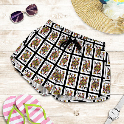Queen Of Clubs Playing Card Pattern Print Women's Shorts