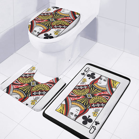 Queen Of Clubs Playing Card Print 3 Piece Bath Mat Set