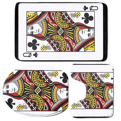 Queen Of Clubs Playing Card Print 3 Piece Bath Mat Set
