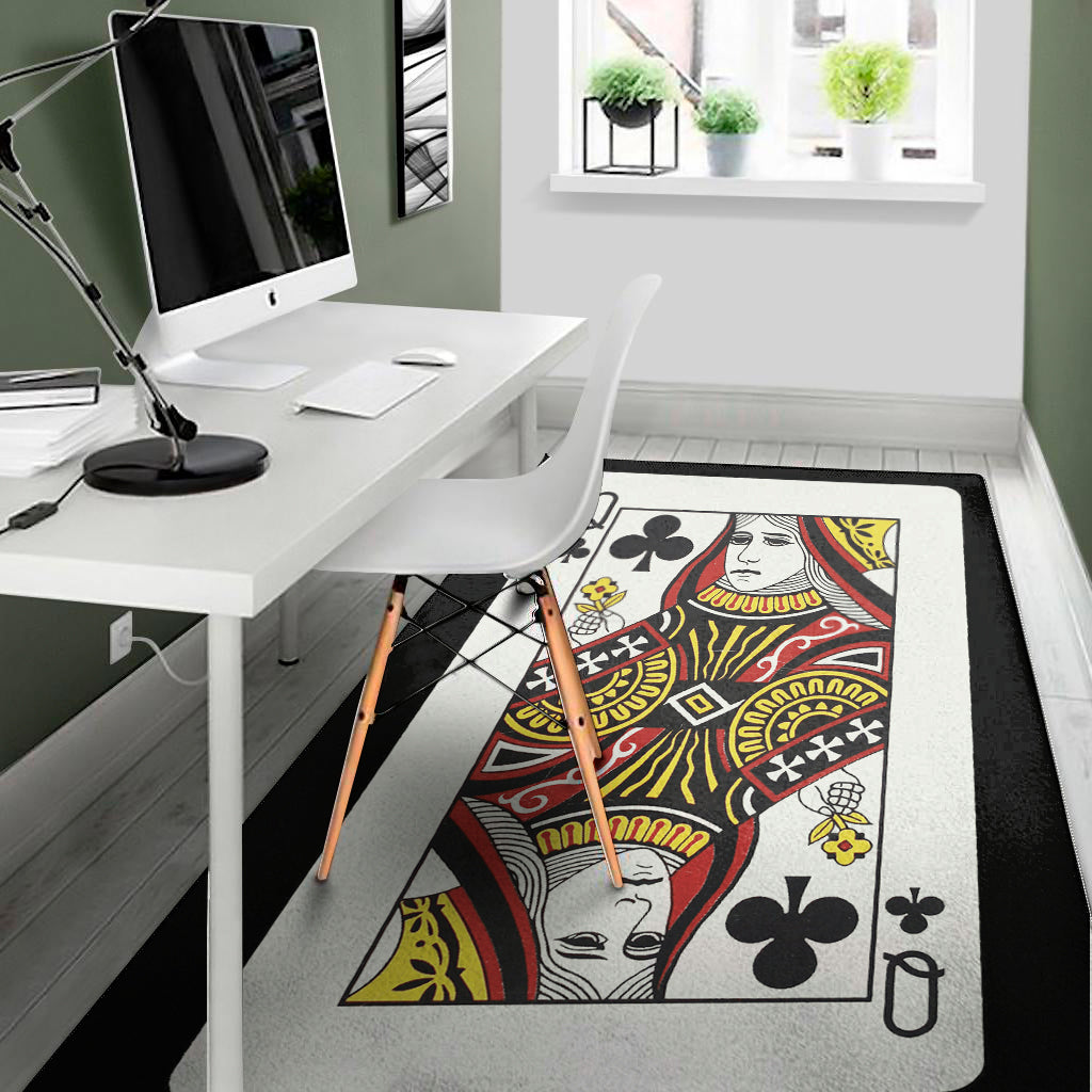 Queen Of Clubs Playing Card Print Area Rug