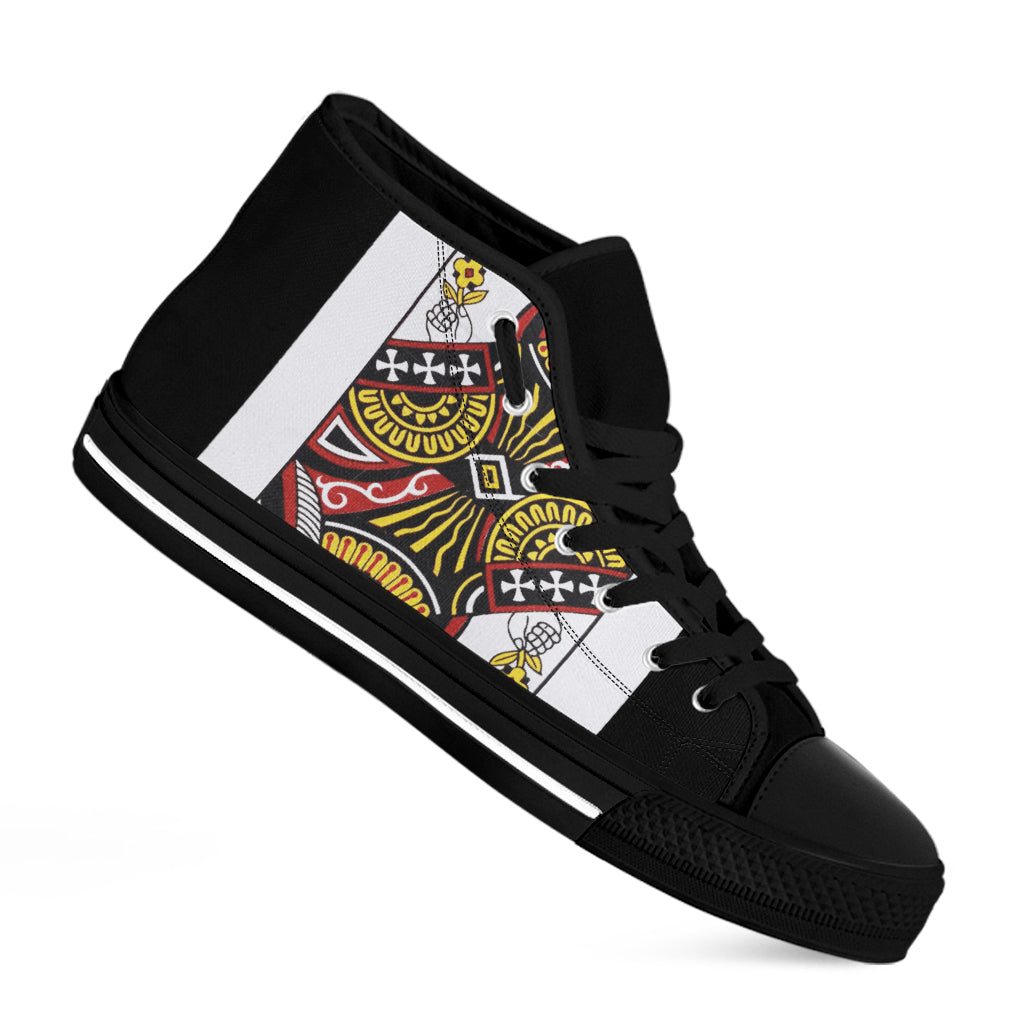 Queen Of Clubs Playing Card Print Black High Top Shoes