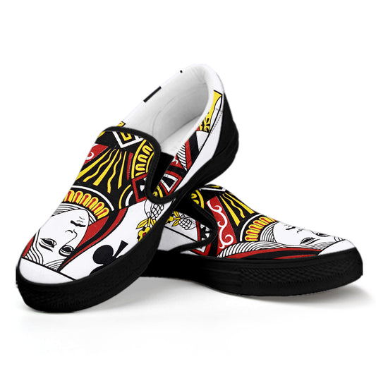 Queen Of Clubs Playing Card Print Black Slip On Shoes