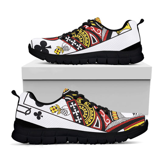 Queen Of Clubs Playing Card Print Black Sneakers