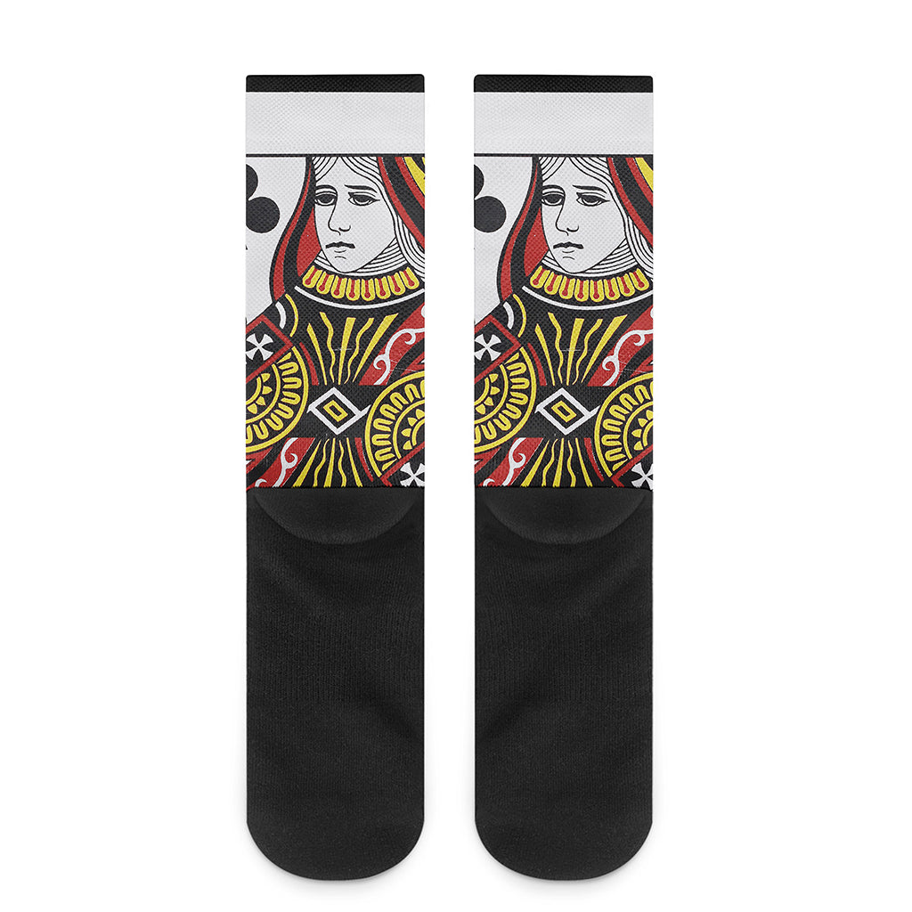 Queen Of Clubs Playing Card Print Crew Socks