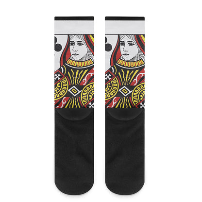 Queen Of Clubs Playing Card Print Crew Socks