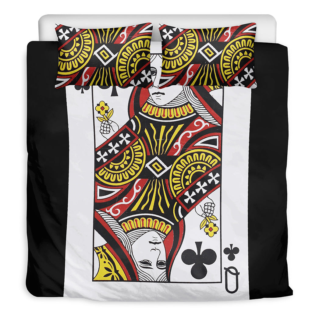 Queen Of Clubs Playing Card Print Duvet Cover Bedding Set