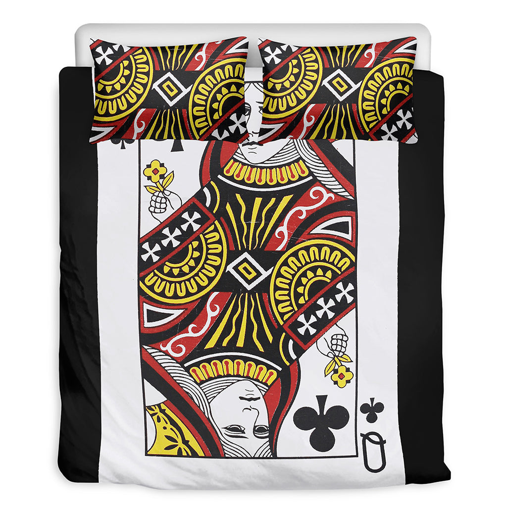Queen Of Clubs Playing Card Print Duvet Cover Bedding Set