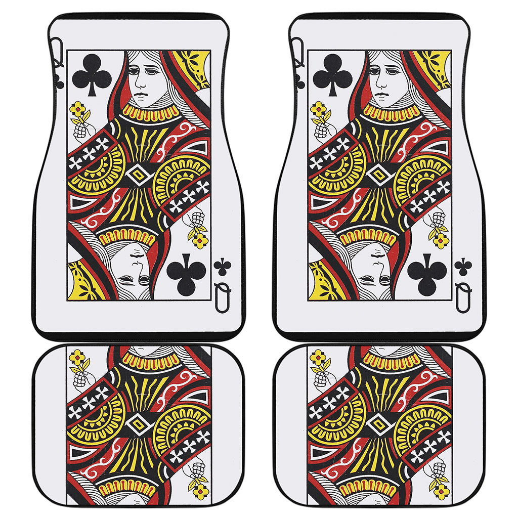 Queen Of Clubs Playing Card Print Front and Back Car Floor Mats