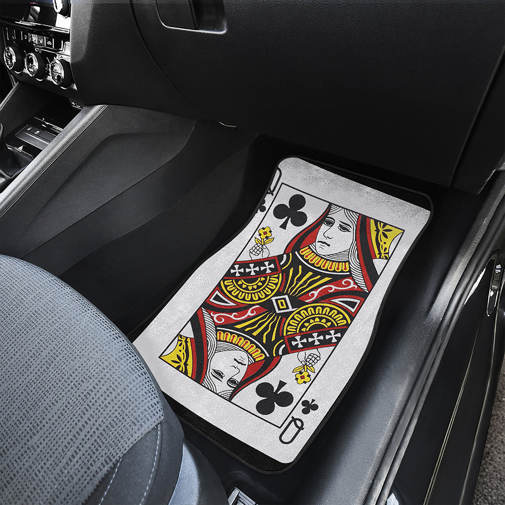 Queen Of Clubs Playing Card Print Front and Back Car Floor Mats