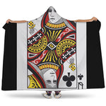 Queen Of Clubs Playing Card Print Hooded Blanket