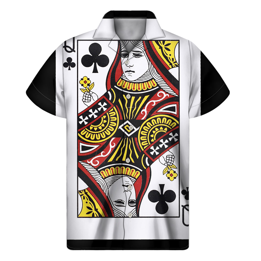 Queen Of Clubs Playing Card Print Men's Short Sleeve Shirt